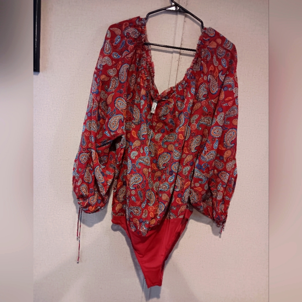 Free People Red Paisley Bodysuit